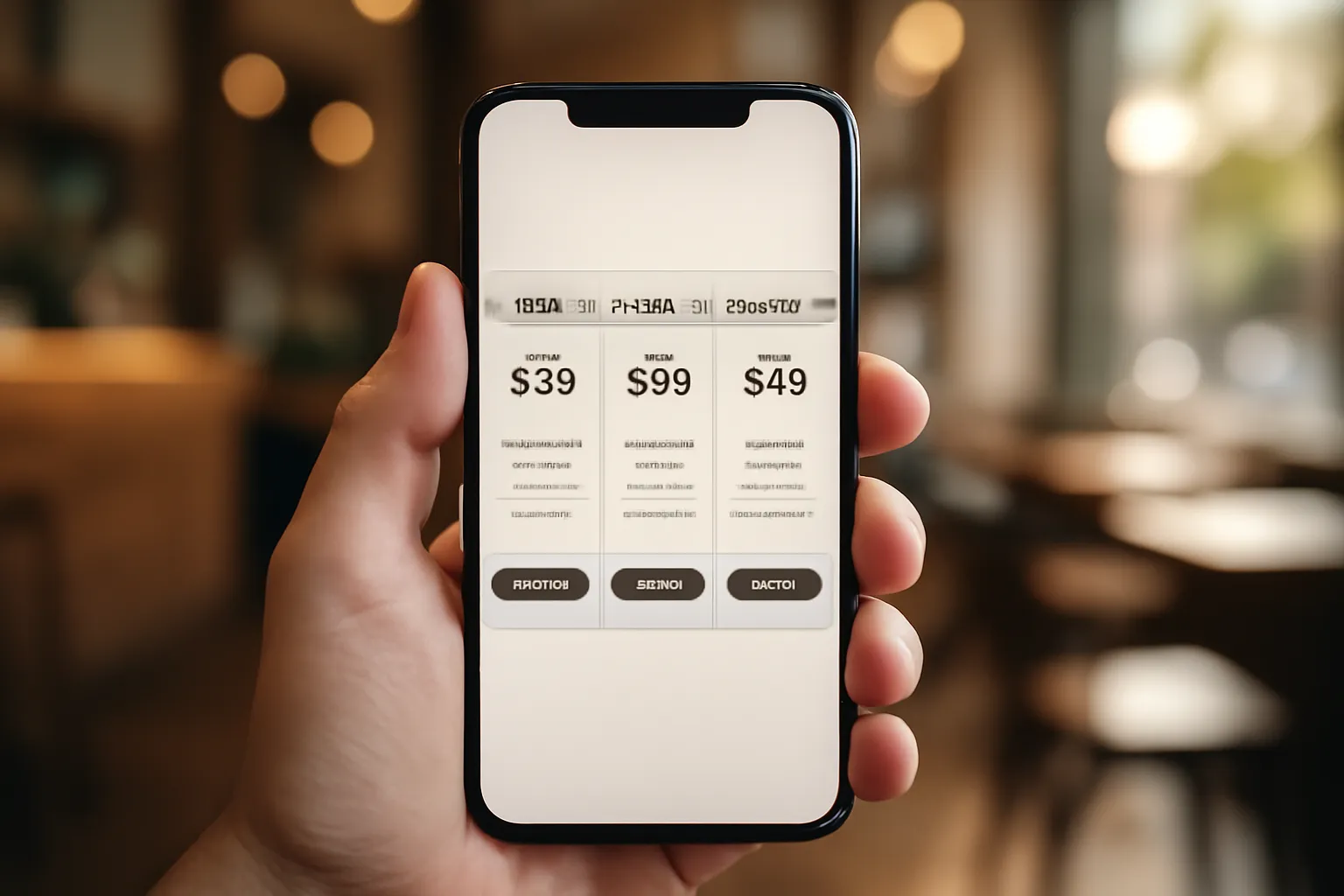 Hands tenant un smartphone affichant une comparaison de prix simplifiee